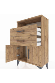 Arges Komodin Tek Raflı 2 Çekmeceli 2 Kapaklı 60x30x96 Çam-Çam