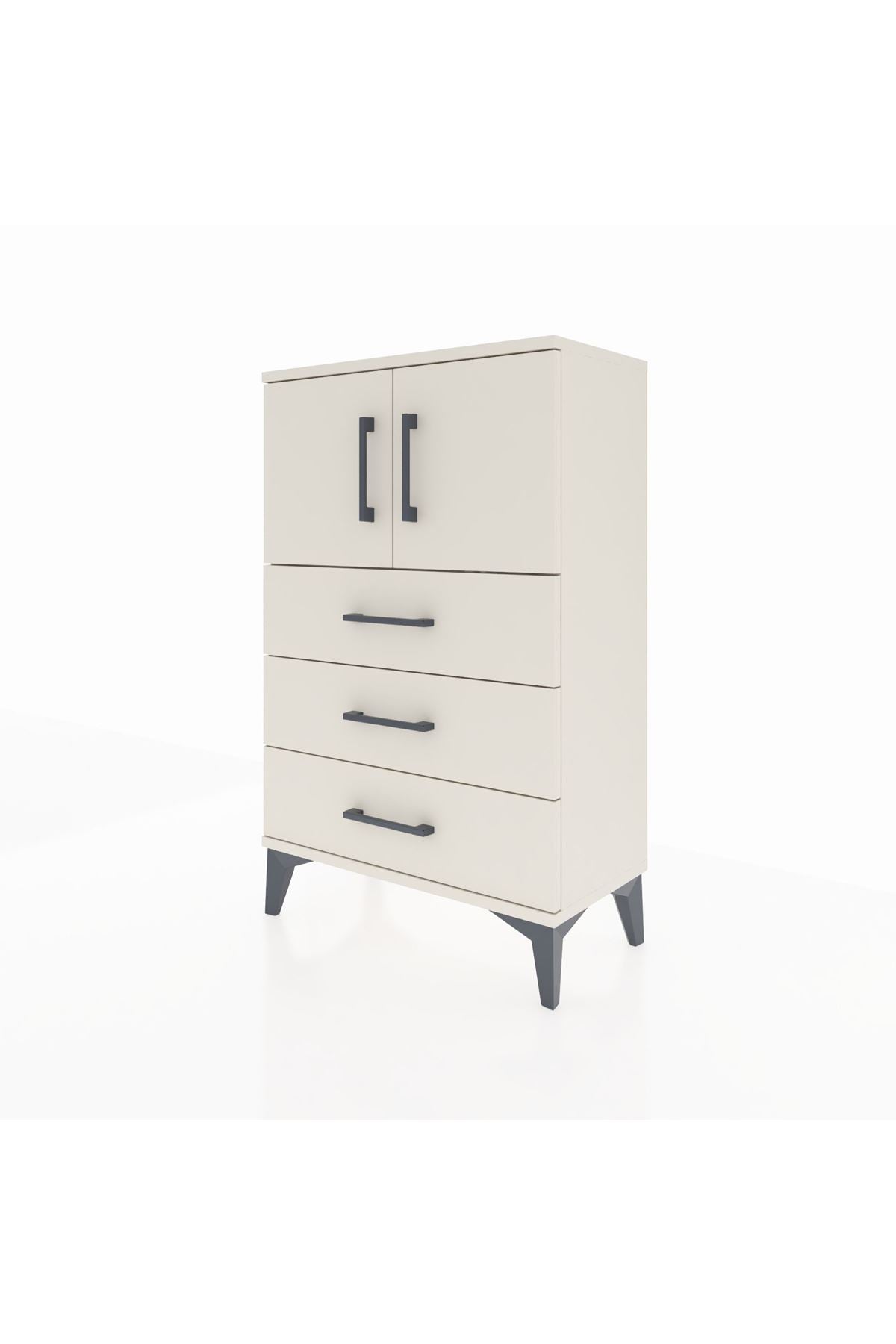 Arges Komodin Tek Raflı 3 Çekmeceli 2 Kapaklı 60x30x96 Aytaşı-Aytaşı