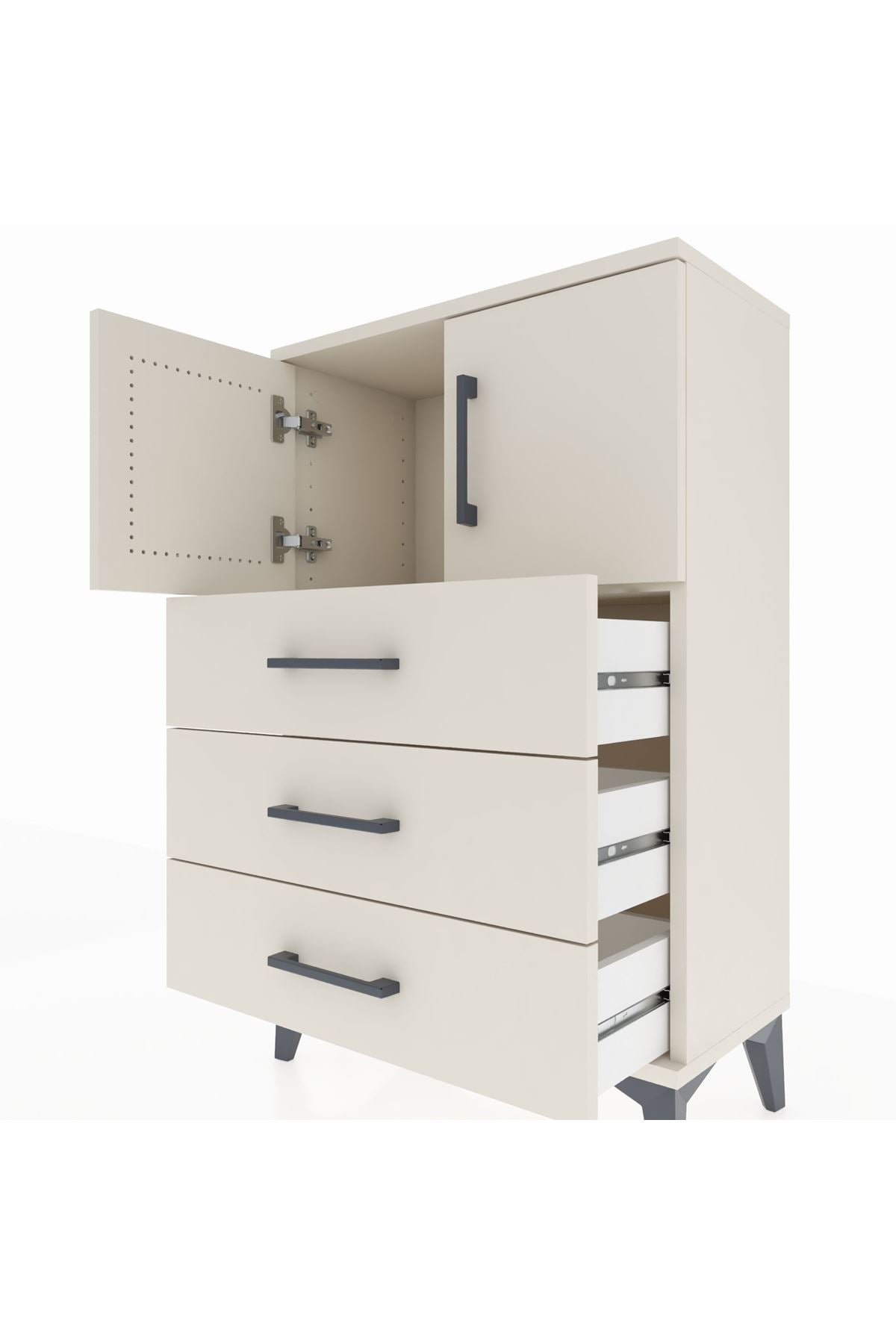 Arges Komodin Tek Raflı 3 Çekmeceli 2 Kapaklı 60x30x96 Aytaşı-Aytaşı