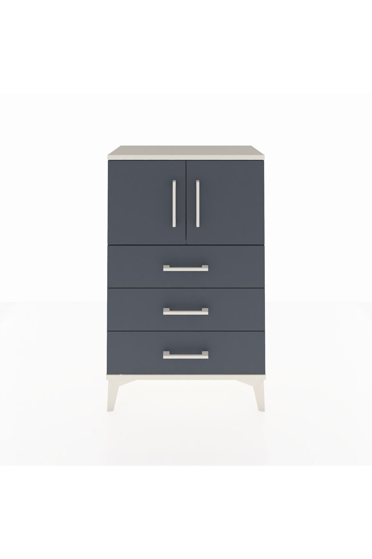 Arges Komodin Tek Raflı 3 Çekmeceli 2 Kapaklı 60x30x96 Aytaşı-Antrasit