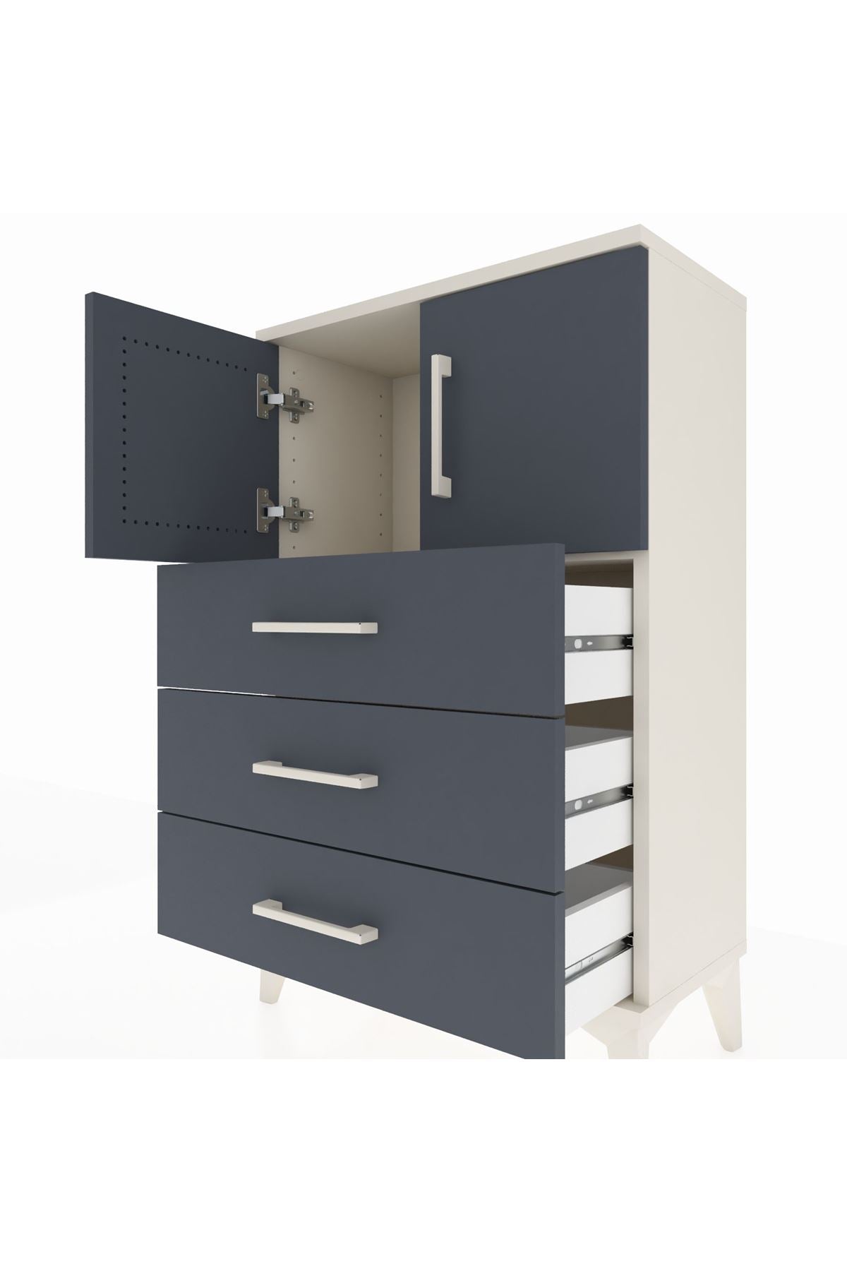 Arges Komodin Tek Raflı 3 Çekmeceli 2 Kapaklı 60x30x96 Aytaşı-Antrasit