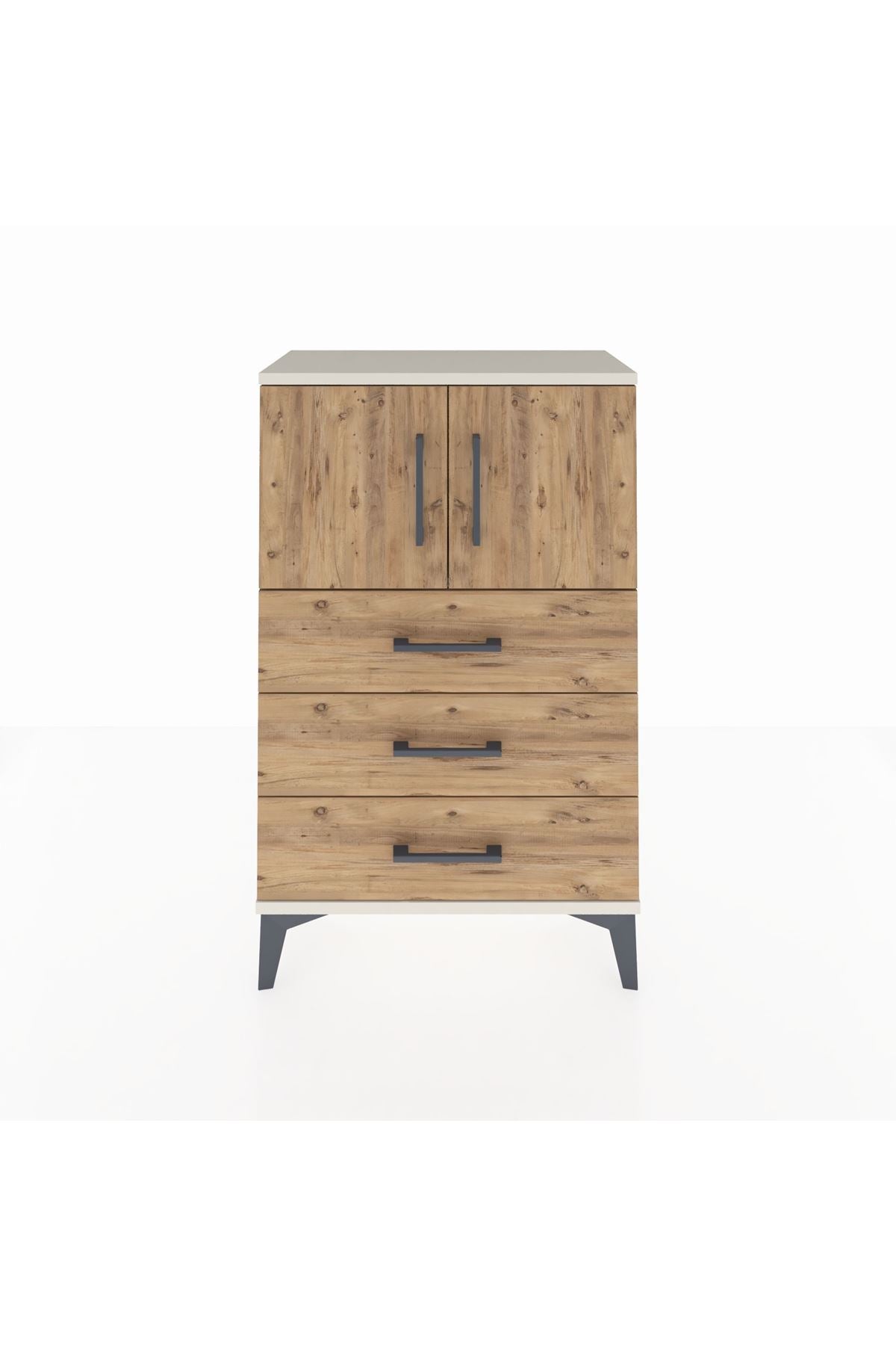 Arges Komodin Tek Raflı 3 Çekmeceli 2 Kapaklı 60x30x96 Aytaşı-Çam