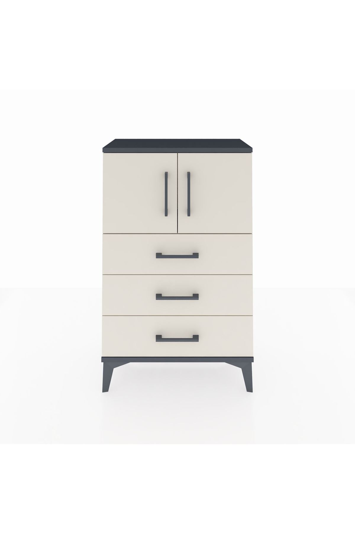 Arges Komodin Tek Raflı 3 Çekmeceli 2 Kapaklı 60x30x96 Antrasit-Aytaşı