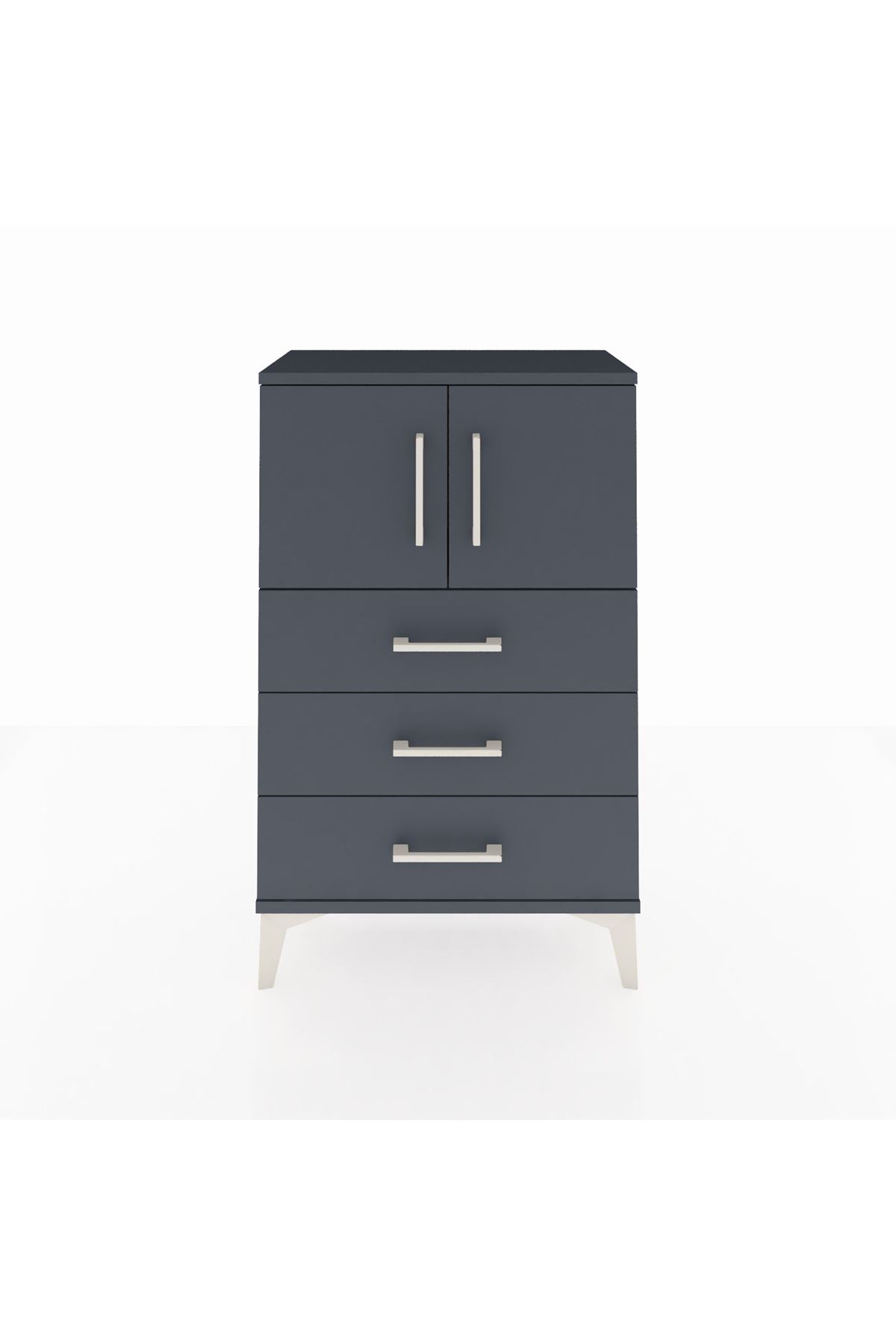 Arges Komodin Tek Raflı 3 Çekmeceli 2 Kapaklı 60x30x96 Antrasit-Antrasit