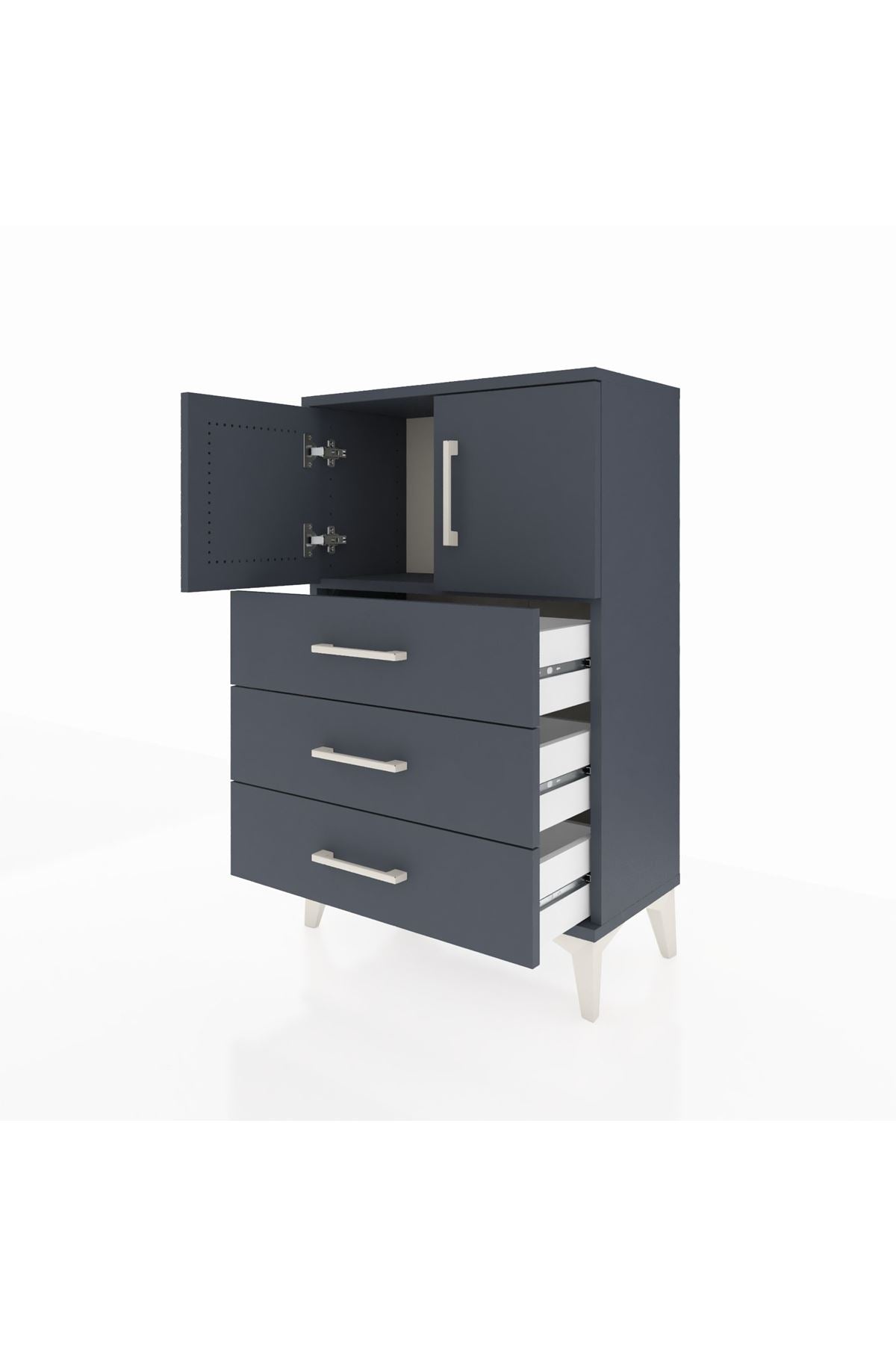 Arges Komodin Tek Raflı 3 Çekmeceli 2 Kapaklı 60x30x96 Antrasit-Antrasit