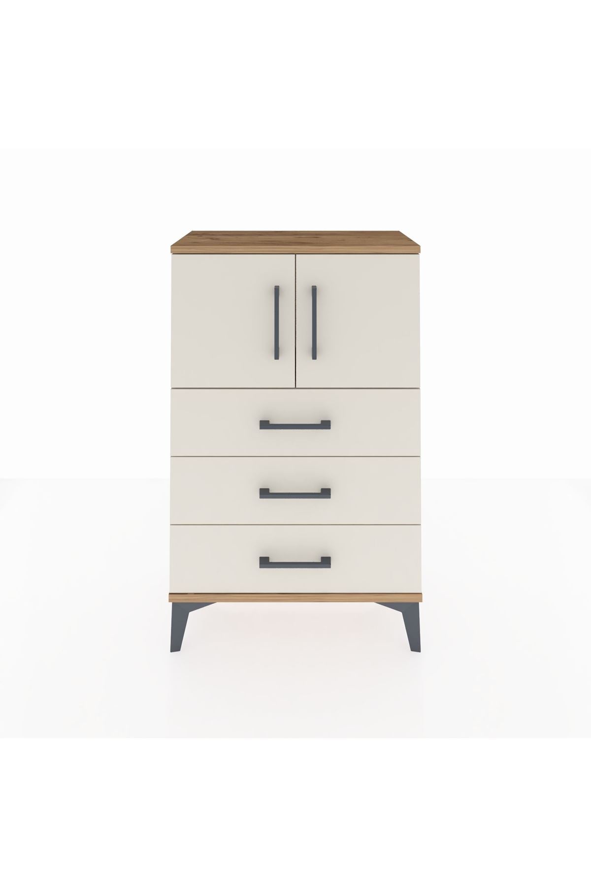 Arges Komodin Tek Raflı 3 Çekmeceli 2 Kapaklı 60x30x96 Çam-Aytaşı