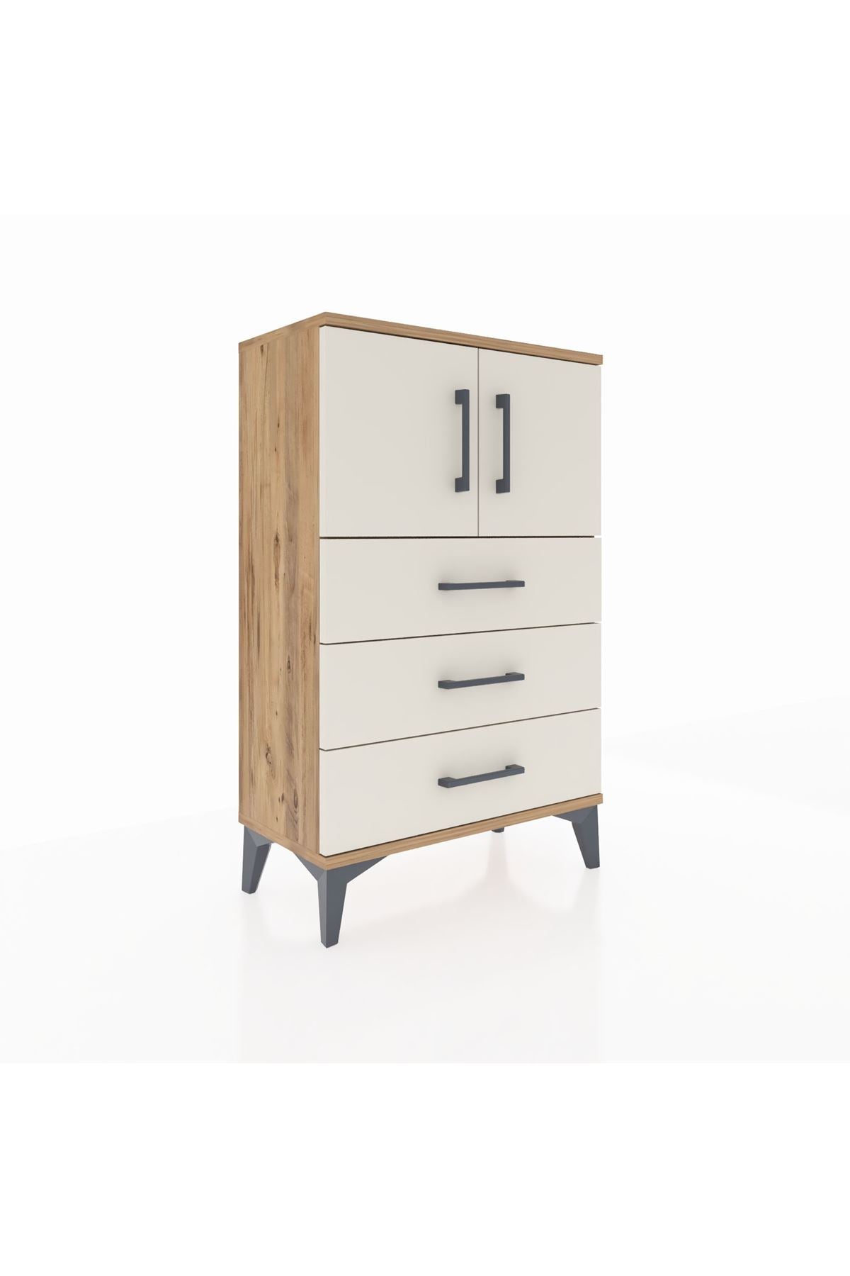 Arges Komodin Tek Raflı 3 Çekmeceli 2 Kapaklı 60x30x96 Çam-Aytaşı