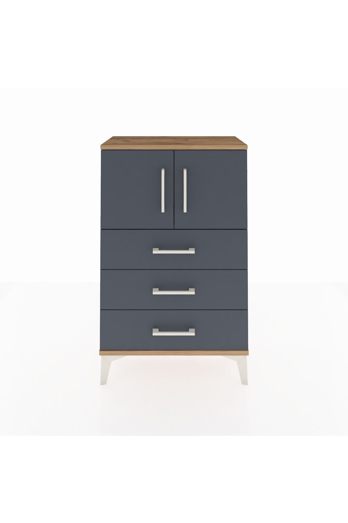 Arges Komodin Tek Raflı 3 Çekmeceli 2 Kapaklı 60x30x96 Çam-Antrasit