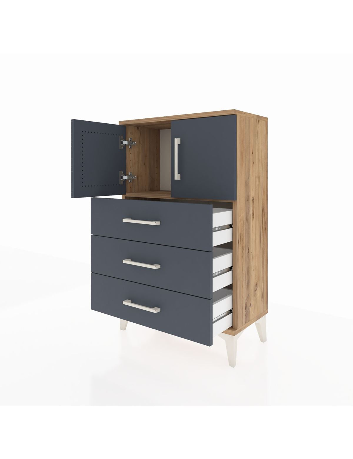 Arges Komodin Tek Raflı 3 Çekmeceli 2 Kapaklı 60x30x96 - S14M026V8A