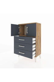 Arges Komodin Tek Raflı 3 Çekmeceli 2 Kapaklı 60x30x96 Çam-Antrasit