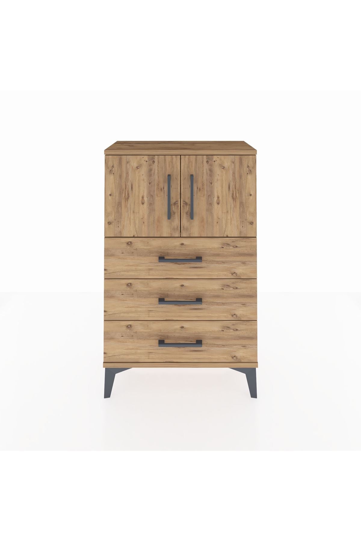 Arges Komodin Tek Raflı 3 Çekmeceli 2 Kapaklı 60x30x96 Çam-Çam