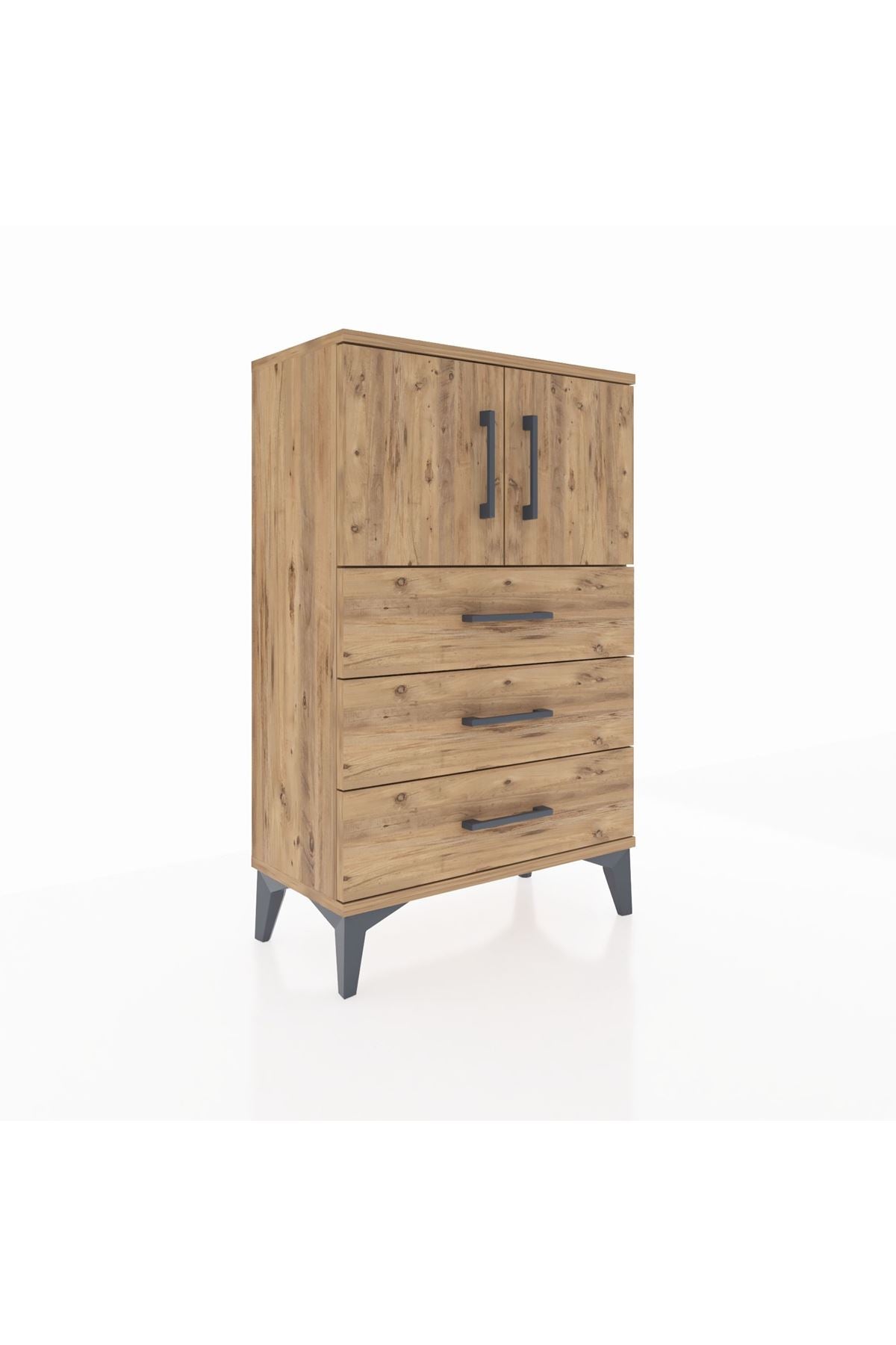 Arges Komodin Tek Raflı 3 Çekmeceli 2 Kapaklı 60x30x96 Çam-Çam