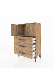 Arges Komodin Tek Raflı 3 Çekmeceli 2 Kapaklı 60x30x96 Çam-Çam