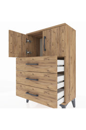 Arges Komodin Tek Raflı 3 Çekmeceli 2 Kapaklı 60x30x96 Çam-Çam
