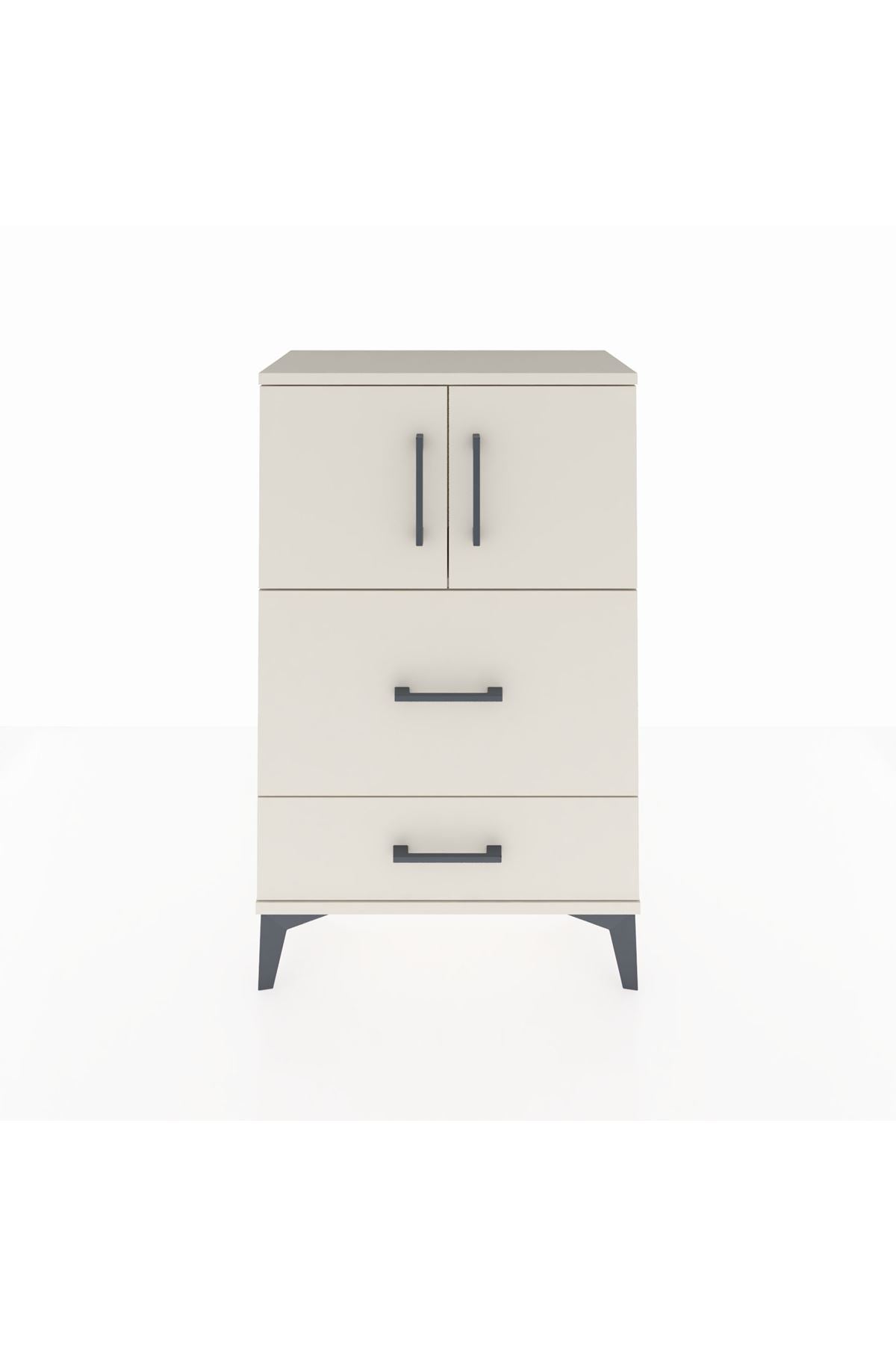 Arges Komodin Tek Raflı 2 Çekmeceli 2 Kapaklı 60x30x96 Aytaşı-Aytaşı