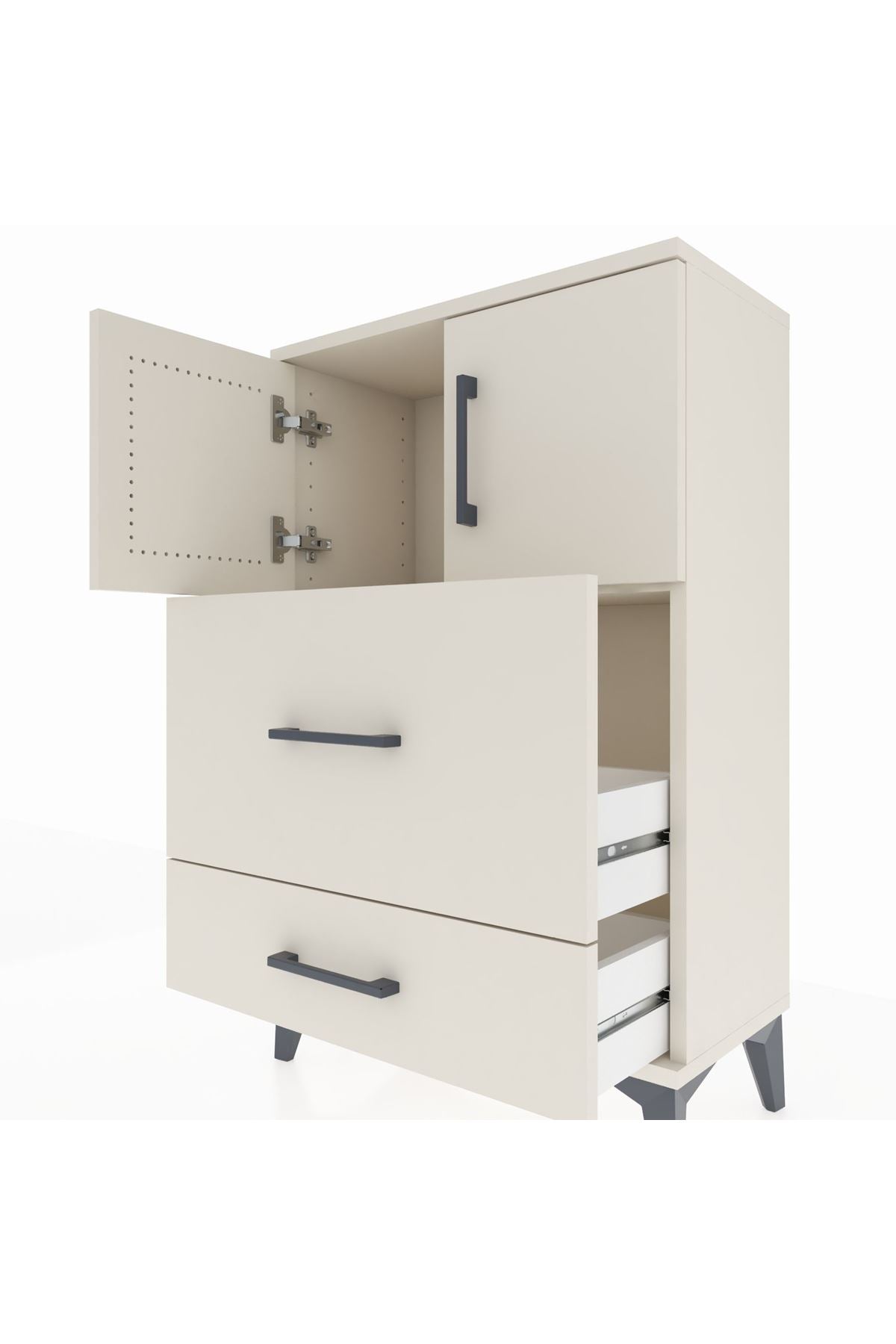 Arges Komodin Tek Raflı 2 Çekmeceli 2 Kapaklı 60x30x96 Aytaşı-Aytaşı