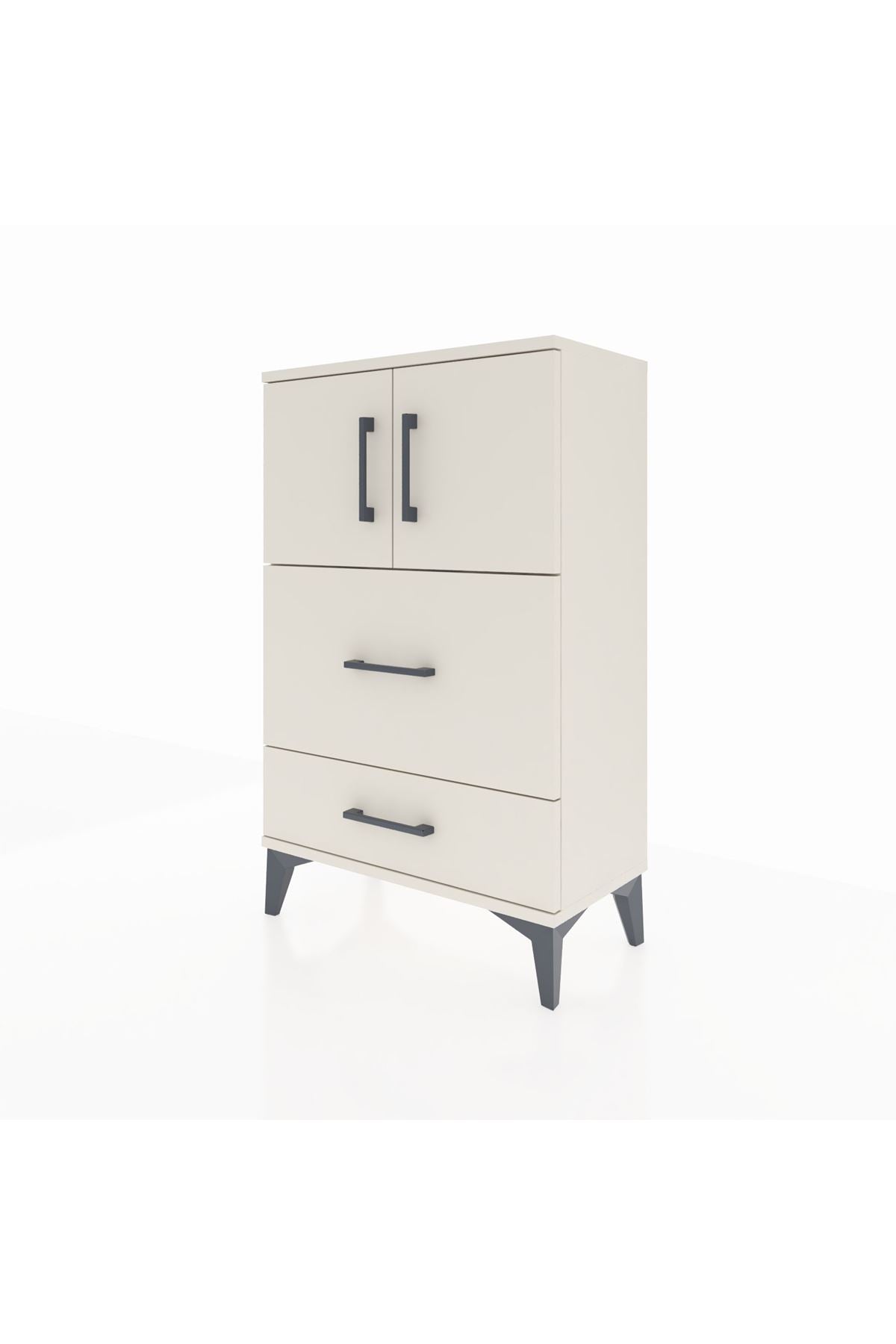 Arges Komodin Tek Raflı 2 Çekmeceli 2 Kapaklı 60x30x96 Aytaşı-Aytaşı