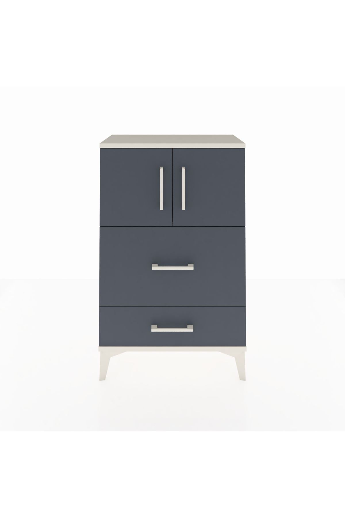 Arges Komodin Tek Raflı 2 Çekmeceli 2 Kapaklı 60x30x96 Aytaşı-Antrasit