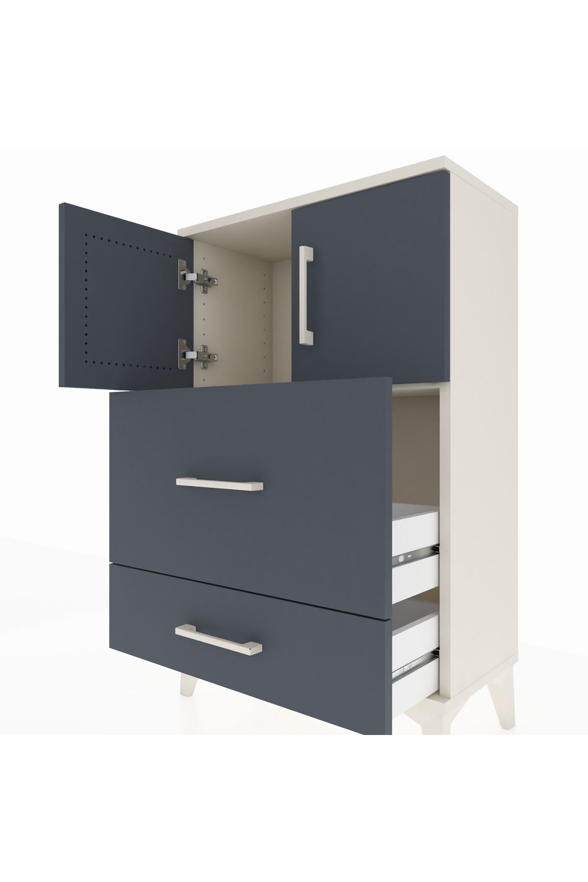 Arges Komodin Tek Raflı 2 Çekmeceli 2 Kapaklı 60x30x96 Aytaşı-Antrasit