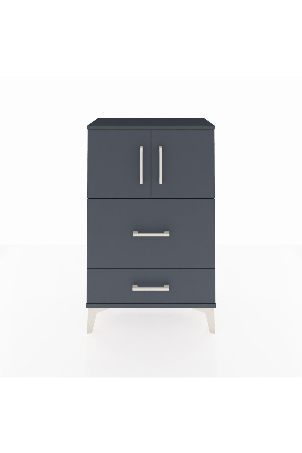 Arges Komodin Tek Raflı 2 Çekmeceli 2 Kapaklı 60x30x96 Antrasit-Antrasit