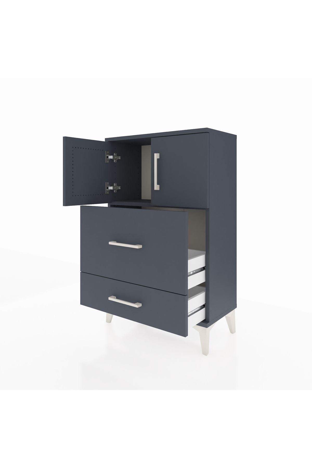 Arges Komodin Tek Raflı 2 Çekmeceli 2 Kapaklı 60x30x96 Antrasit-Antrasit