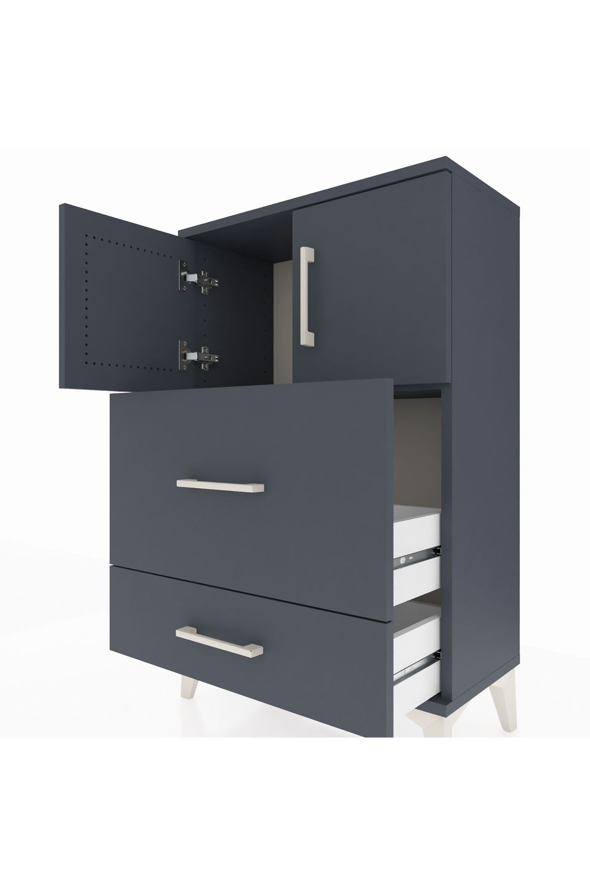 Arges Komodin Tek Raflı 2 Çekmeceli 2 Kapaklı 60x30x96 Antrasit-Antrasit