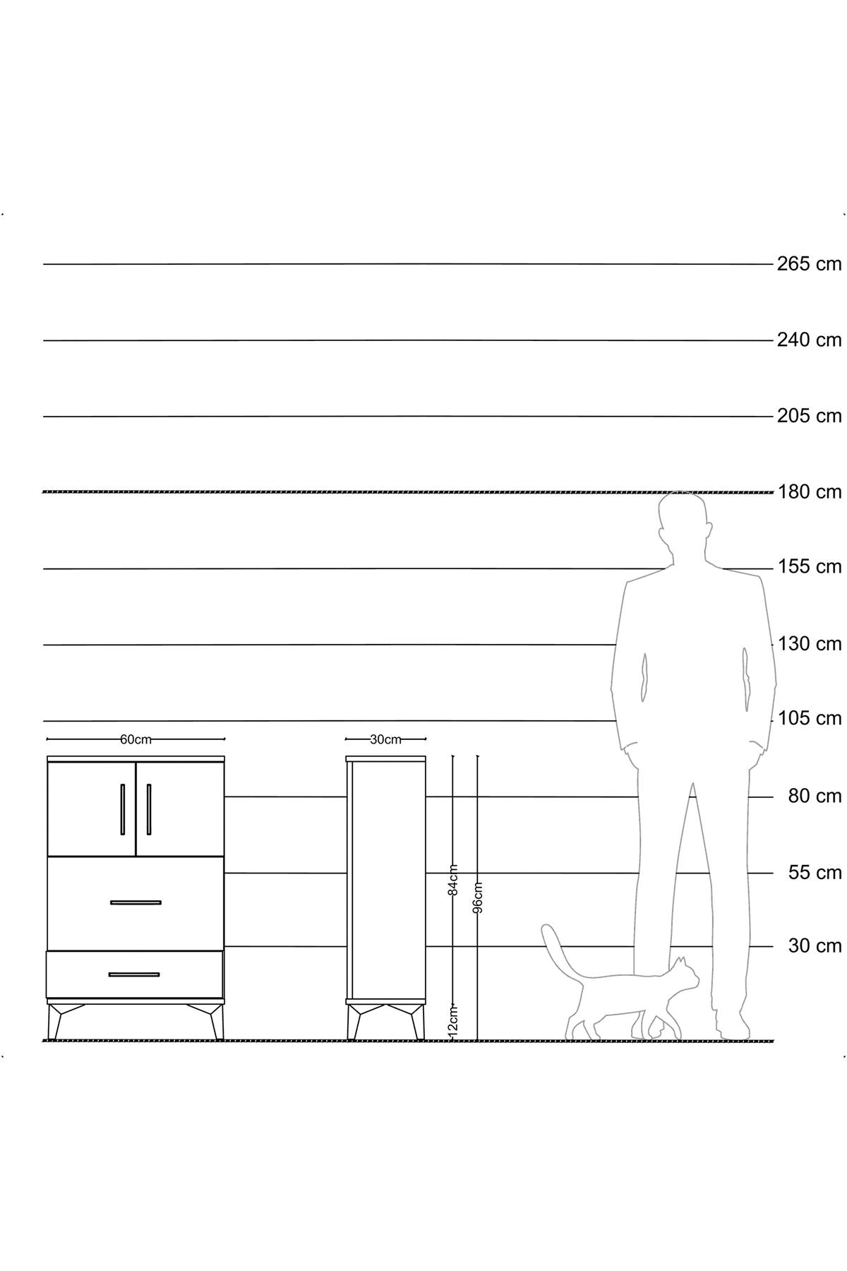 Arges Komodin Tek Raflı 2 Çekmeceli 2 Kapaklı 60x30x96 Antrasit-Çam