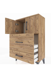Arges Komodin Tek Raflı 2 Çekmeceli 2 Kapaklı 60x30x96 Çam-Çam