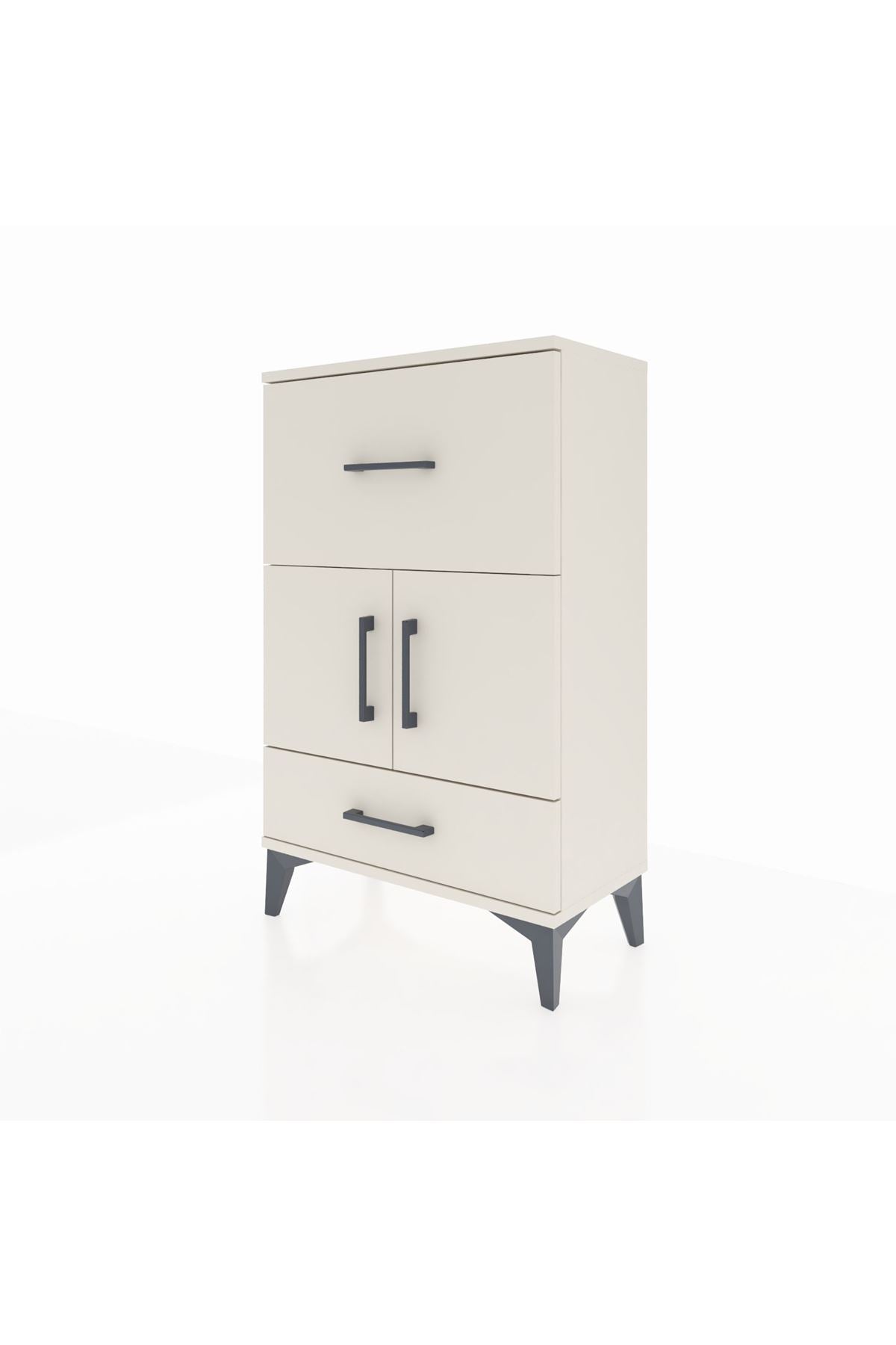 Arges Komodin Tek Raflı 2 Çekmeceli 2 Kapaklı 60x30x96 Aytaşı-Aytaşı