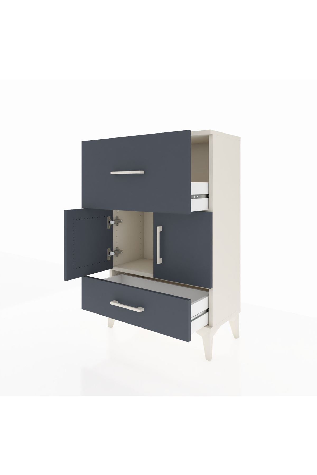 Arges Komodin Tek Raflı 2 Çekmeceli 2 Kapaklı 60x30x96 Aytaşı-Antrasit