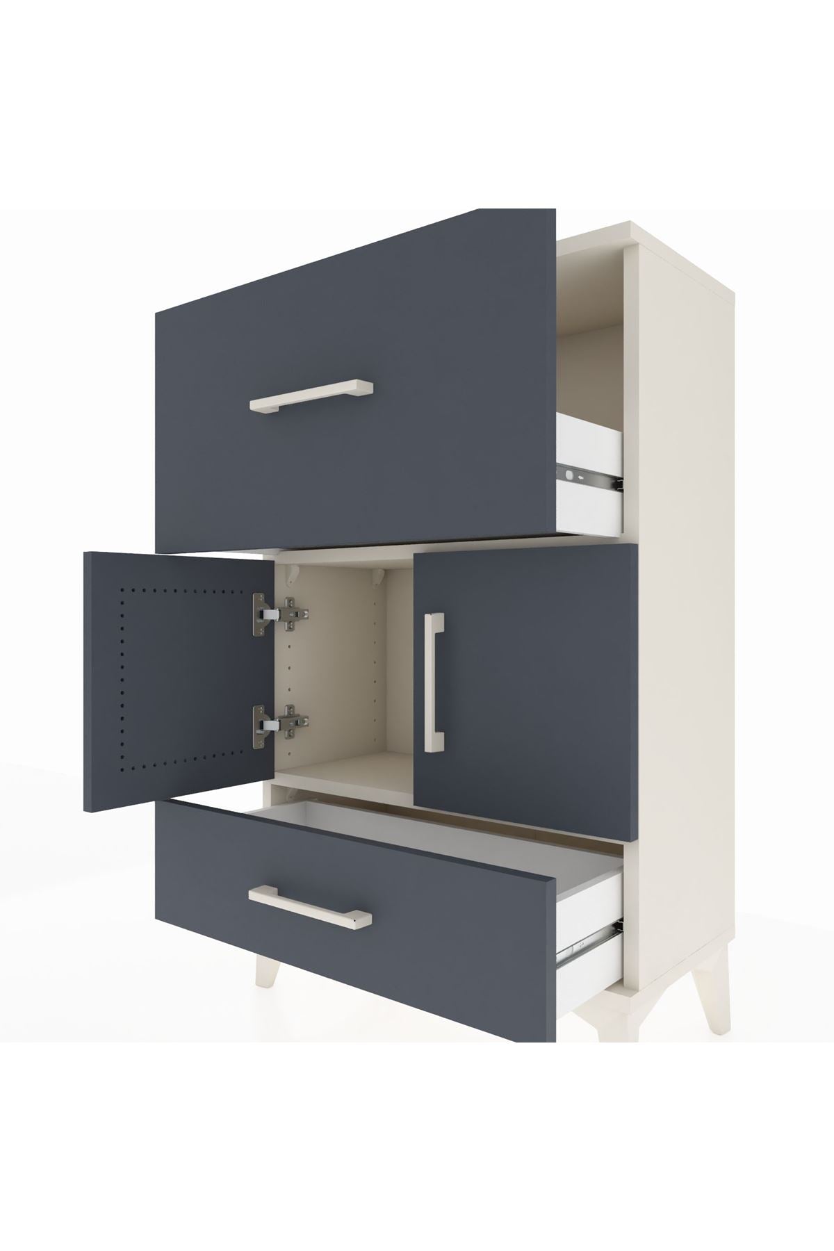 Arges Komodin Tek Raflı 2 Çekmeceli 2 Kapaklı 60x30x96 Aytaşı-Antrasit