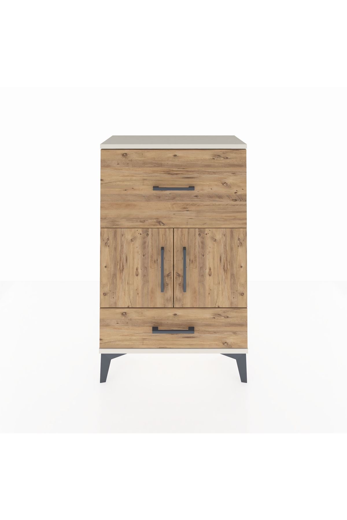 Arges Komodin Tek Raflı 2 Çekmeceli 2 Kapaklı 60x30x96 Aytaşı-Çam