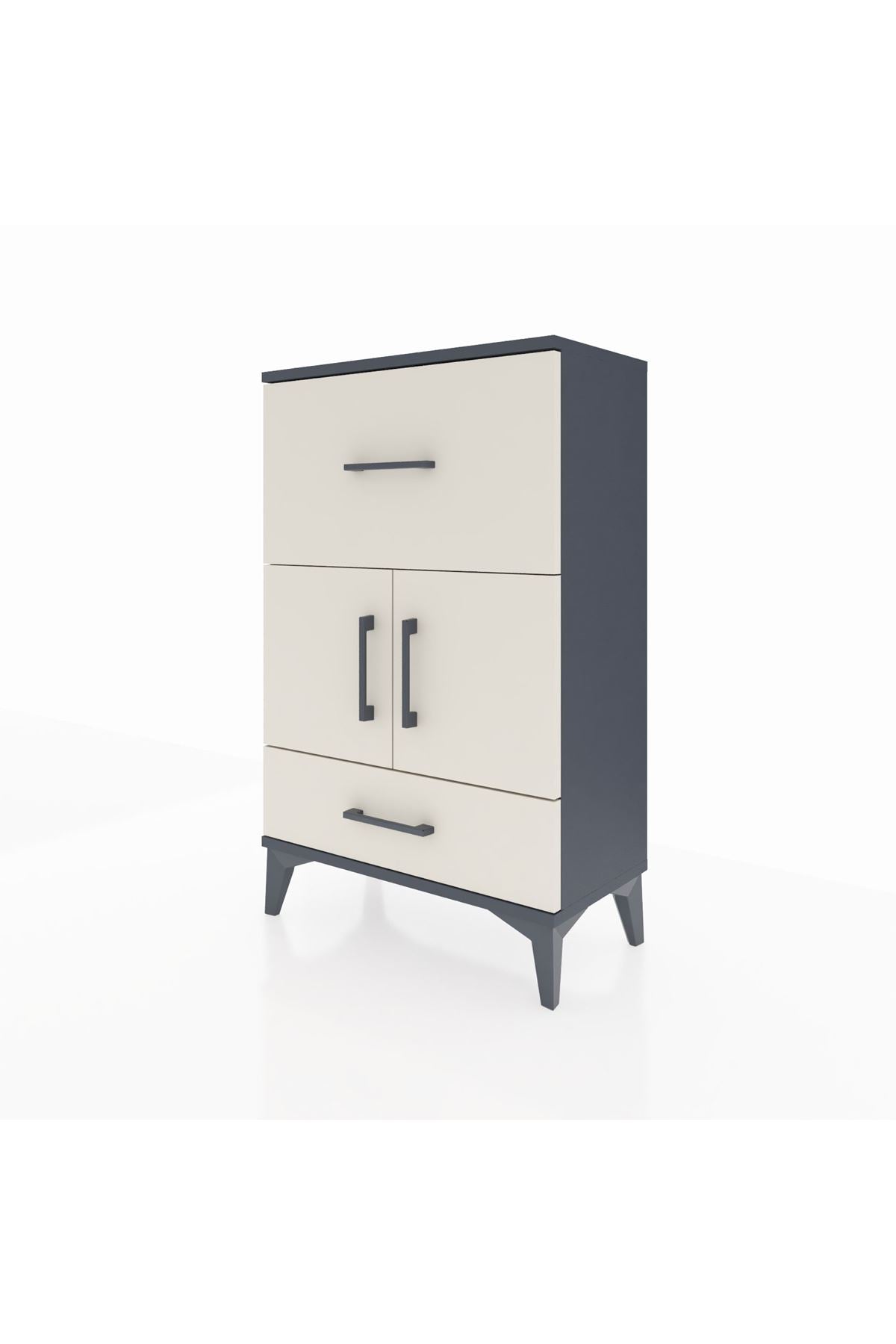 Arges Komodin Tek Raflı 2 Çekmeceli 2 Kapaklı 60x30x96 Antrasit-Aytaşı