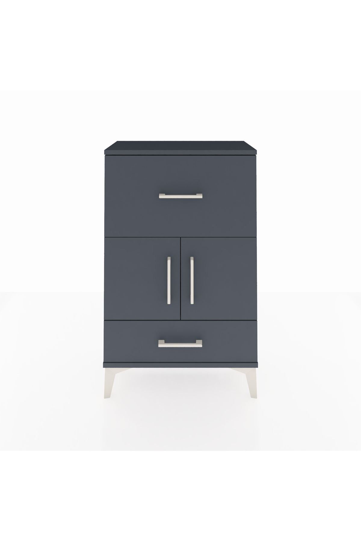 Arges Komodin Tek Raflı 2 Çekmeceli 2 Kapaklı 60x30x96 Antrasit-Antrasit