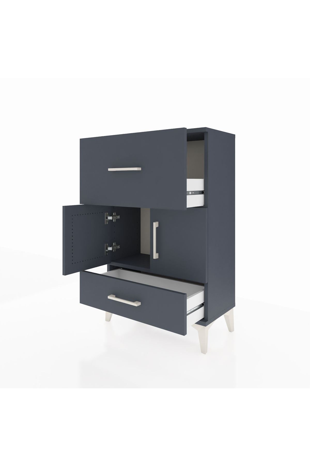 Arges Komodin Tek Raflı 2 Çekmeceli 2 Kapaklı 60x30x96 Antrasit-Antrasit