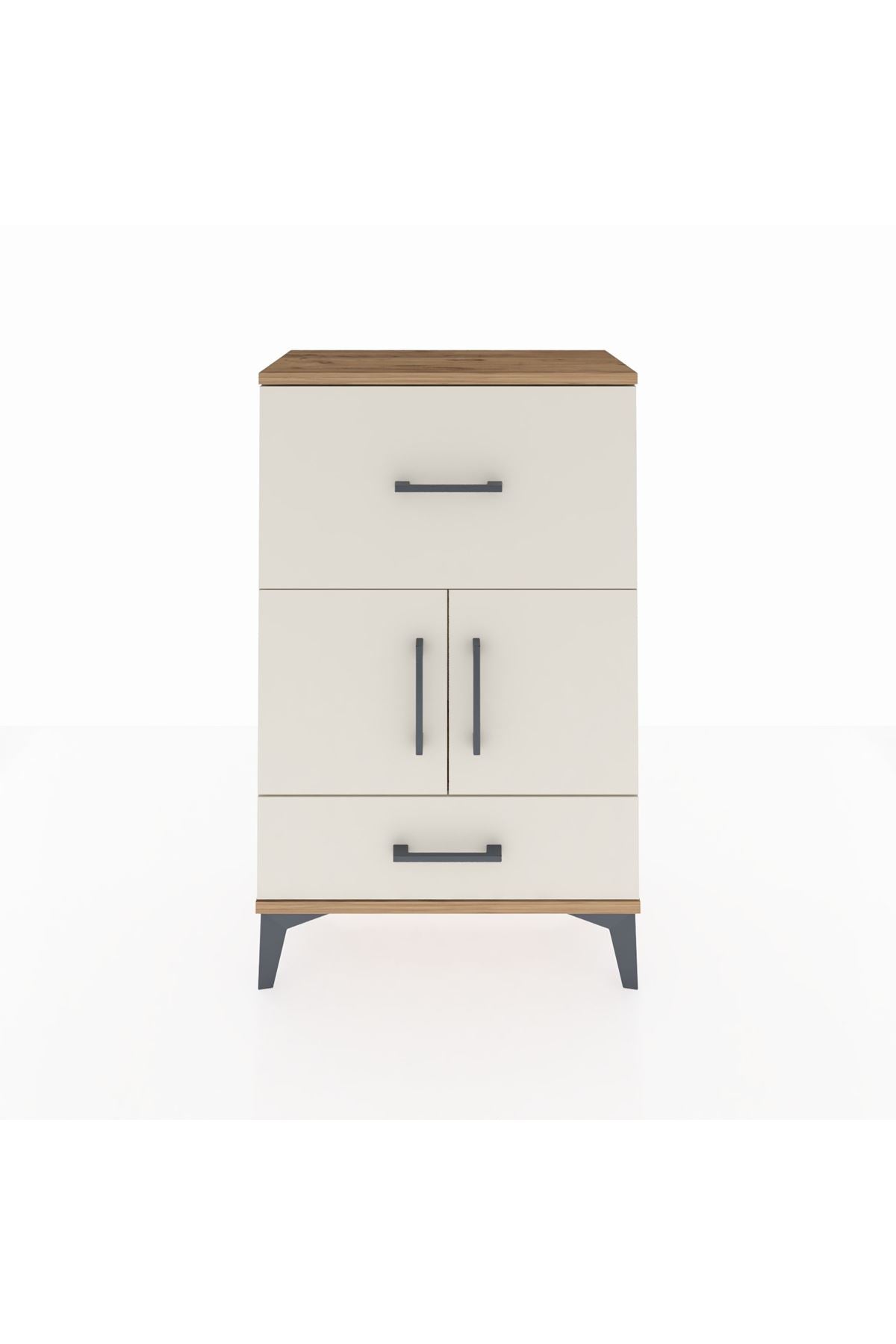 Arges Komodin Tek Raflı 2 Çekmeceli 2 Kapaklı 60x30x96 Çam-Aytaşı