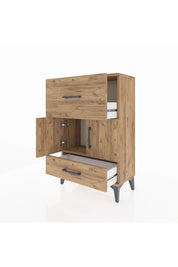 Arges Komodin Tek Raflı 2 Çekmeceli 2 Kapaklı 60x30x96 Çam-Çam