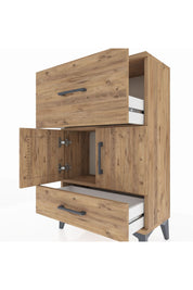 Arges Komodin Tek Raflı 2 Çekmeceli 2 Kapaklı 60x30x96 Çam-Çam
