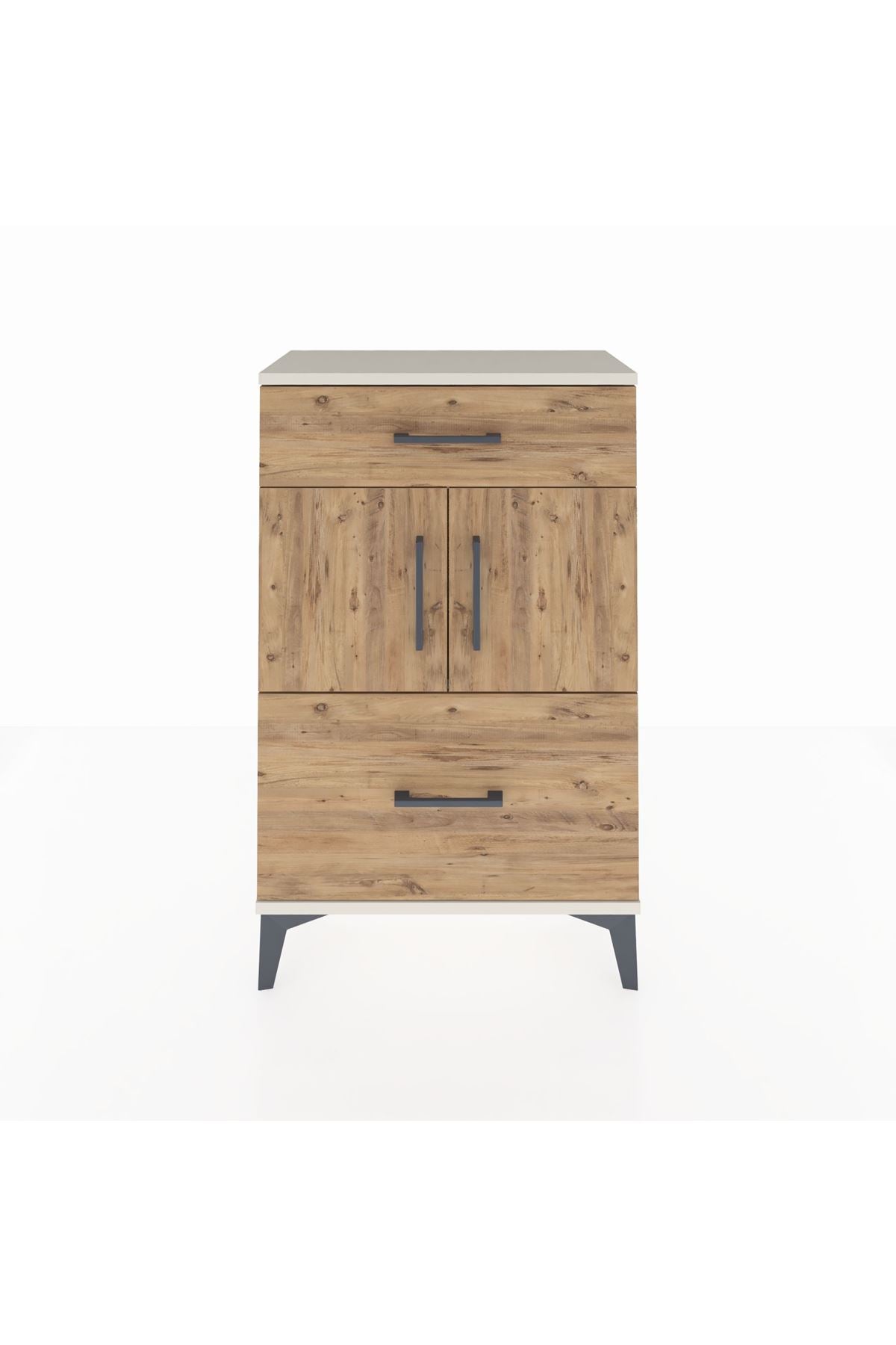 Arges Komodin Tek Raflı 2 Çekmeceli 2 Kapaklı 60x30x96 Aytaşı-Çam