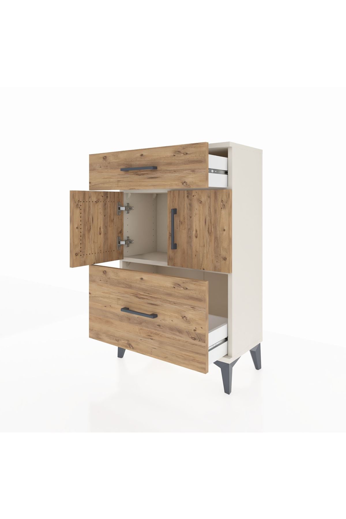 Arges Komodin Tek Raflı 2 Çekmeceli 2 Kapaklı 60x30x96 Aytaşı-Çam