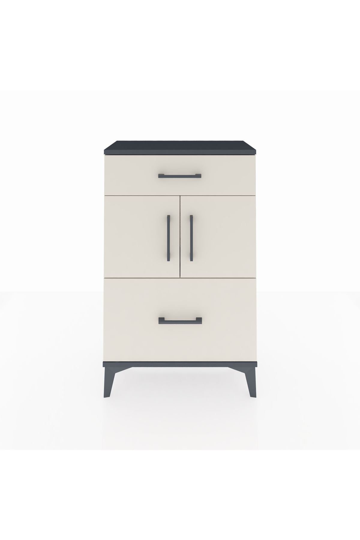 Arges Komodin Tek Raflı 2 Çekmeceli 2 Kapaklı 60x30x96 Antrasit-Aytaşı