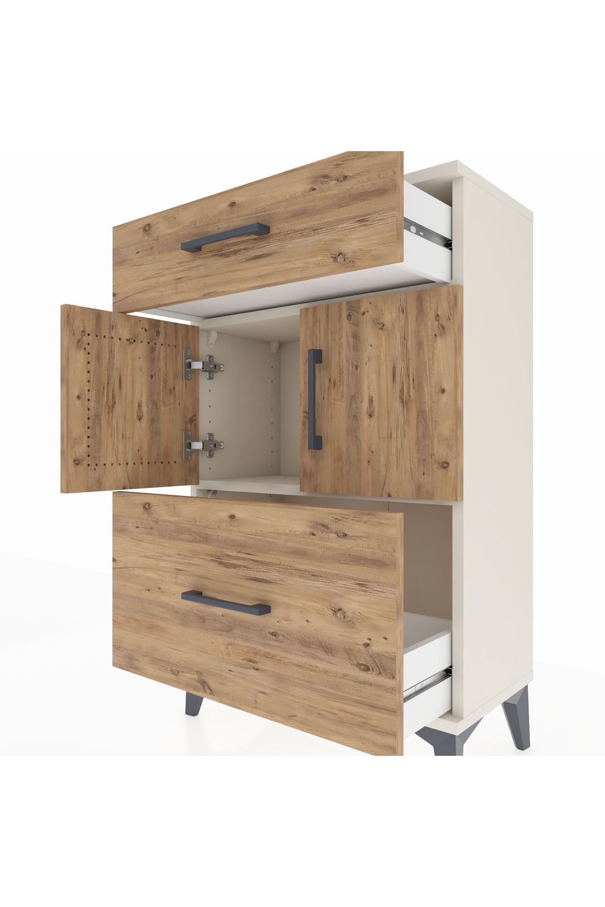 Arges Komodin Tek Raflı 2 Çekmeceli 2 Kapaklı 60x30x96 Aytaşı-Çam