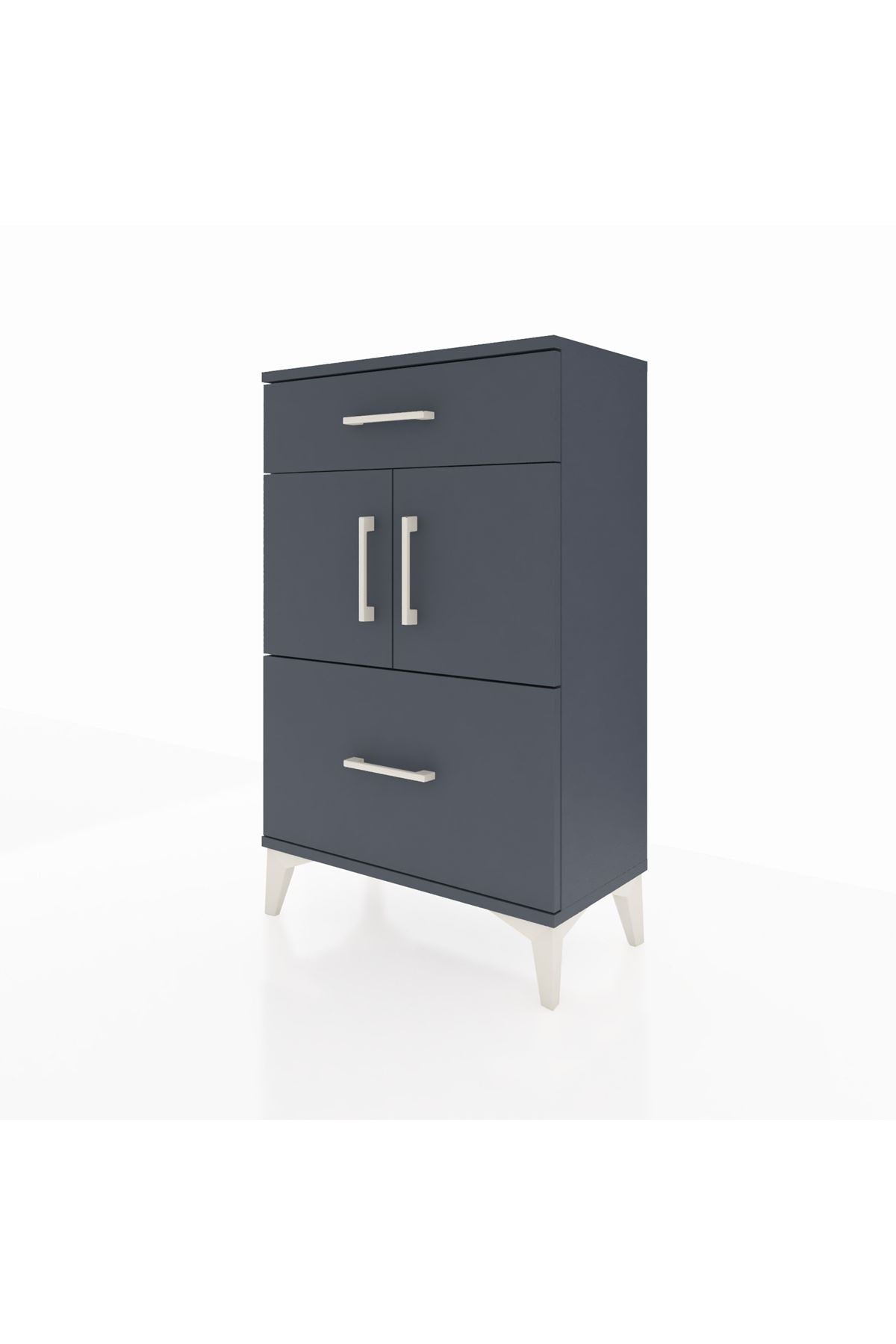 Arges Komodin Tek Raflı 2 Çekmeceli 2 Kapaklı 60x30x96 Antrasit-Antrasit