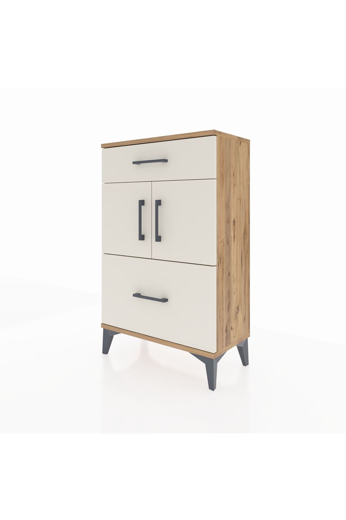 Arges Komodin Tek Raflı 2 Çekmeceli 2 Kapaklı 60x30x96 Çam-Aytaşı