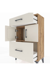 Arges Komodin Tek Raflı 2 Çekmeceli 2 Kapaklı 60x30x96 Çam-Aytaşı