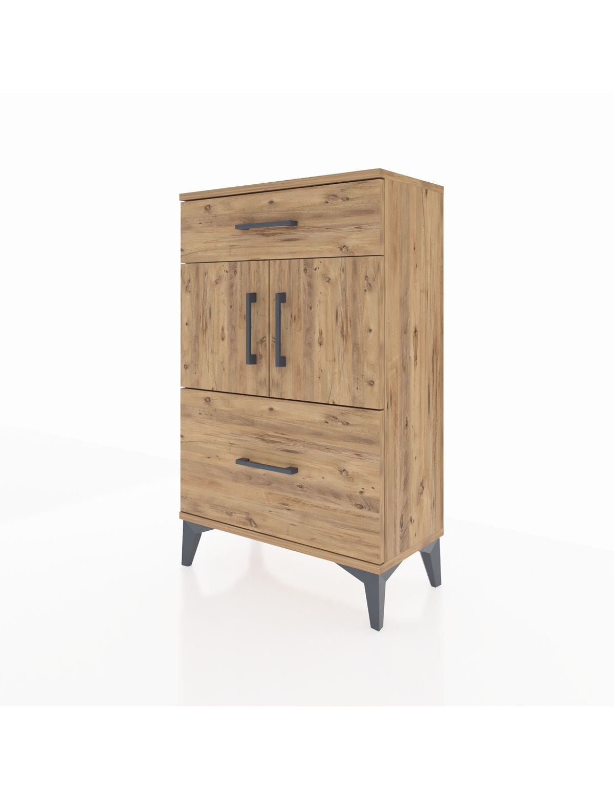 Arges Komodin Tek Raflı 2 Çekmeceli 2 Kapaklı 60x30x96 - S14M030V9A