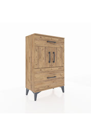 Arges Komodin Tek Raflı 2 Çekmeceli 2 Kapaklı 60x30x96 Çam-Çam