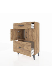 Arges Komodin Tek Raflı 2 Çekmeceli 2 Kapaklı 60x30x96 Çam-Çam