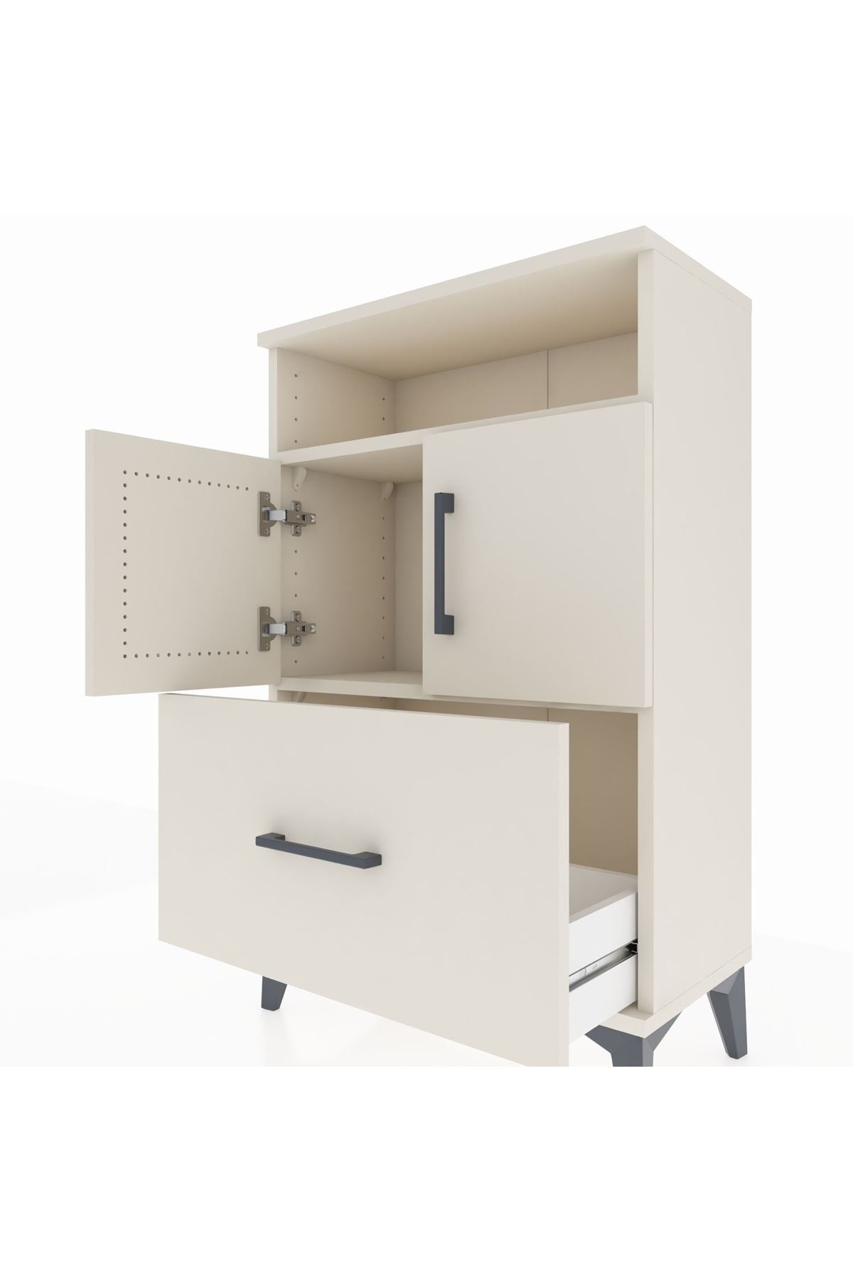 Arges Komodin 2 Raflı Tek Çekmeceli 2 Kapaklı 60x30x96 Aytaşı-Aytaşı