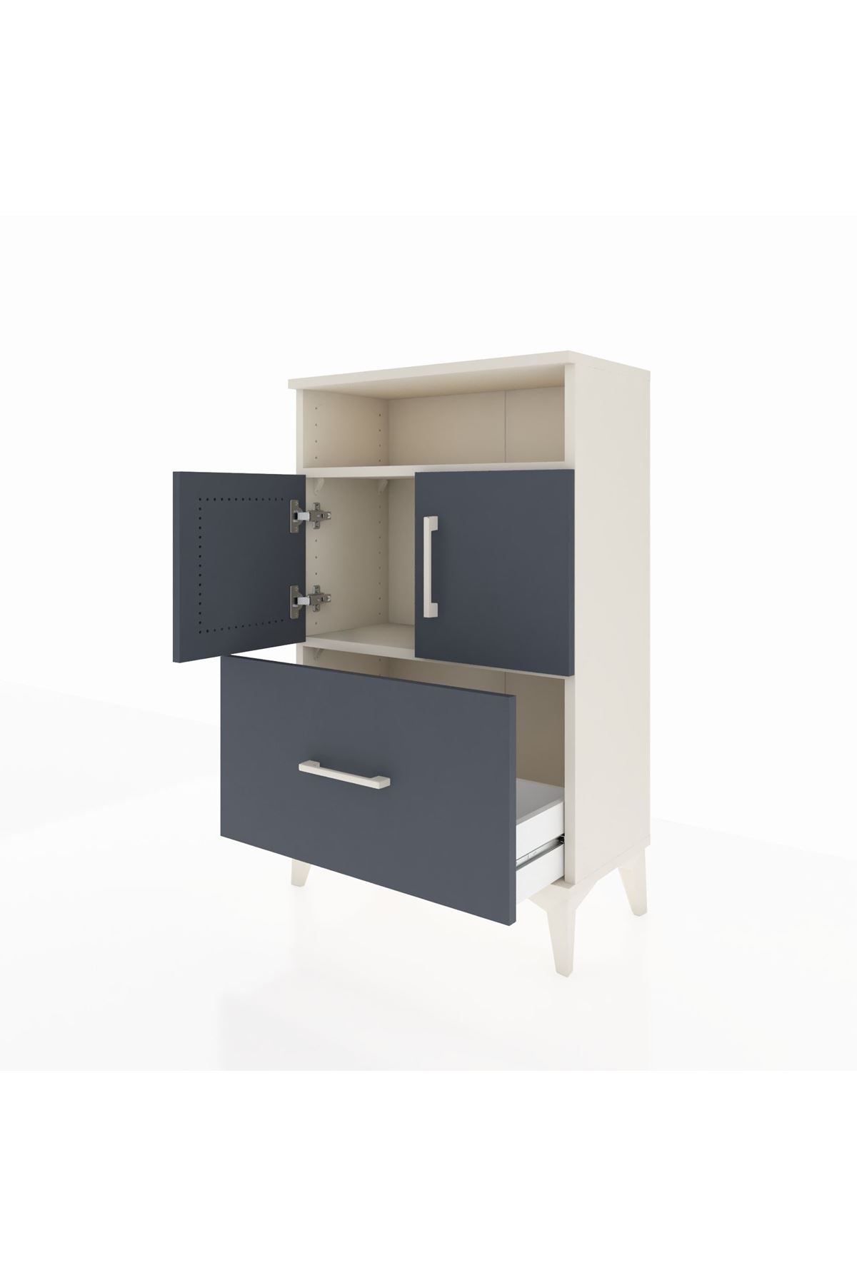 Arges Komodin 2 Raflı Tek Çekmeceli 2 Kapaklı 60x30x96 Aytaşı-Antrasit